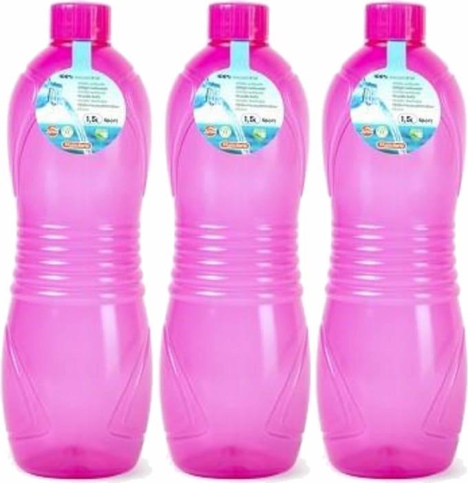 Plasticforte Drinkfles/waterfles/bidon - 3x - 1500 ml - transparant/roze - kunststof