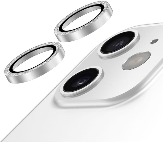 AVY Camera Lens Protector Rings | Geschikt voor Apple iPhone 12 / 12 Mini / 11 | Camera Lens Protector Glas | Schokbestendig | Krasbestendig | met Applicator | Glitter Zilver