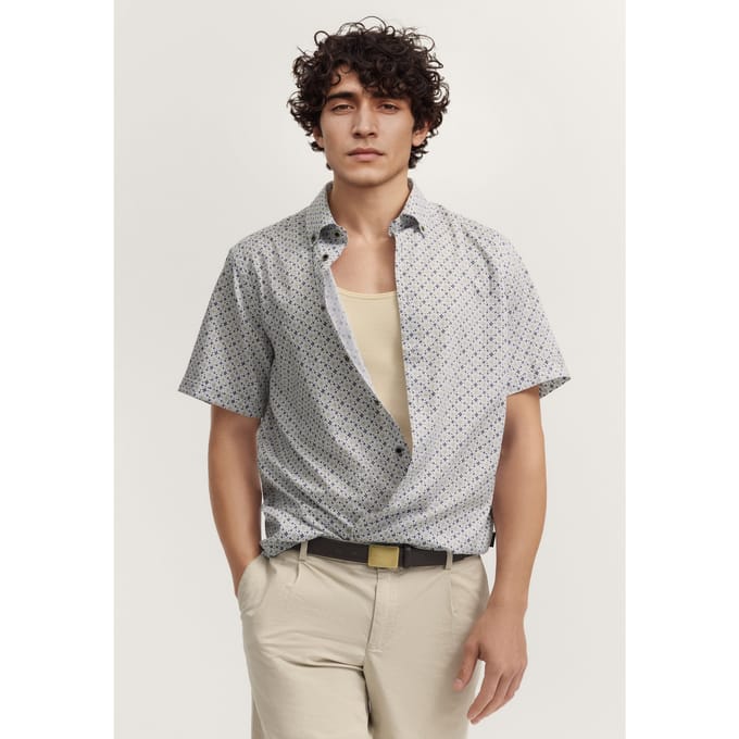 Bugatti Herren Korte mouwen overhemd elegant met all-over patroon