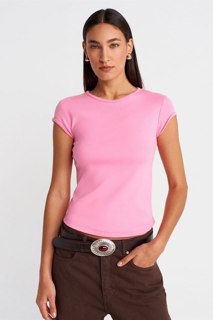Dames Slim Fit Katoenen Rondhals T-Shirt