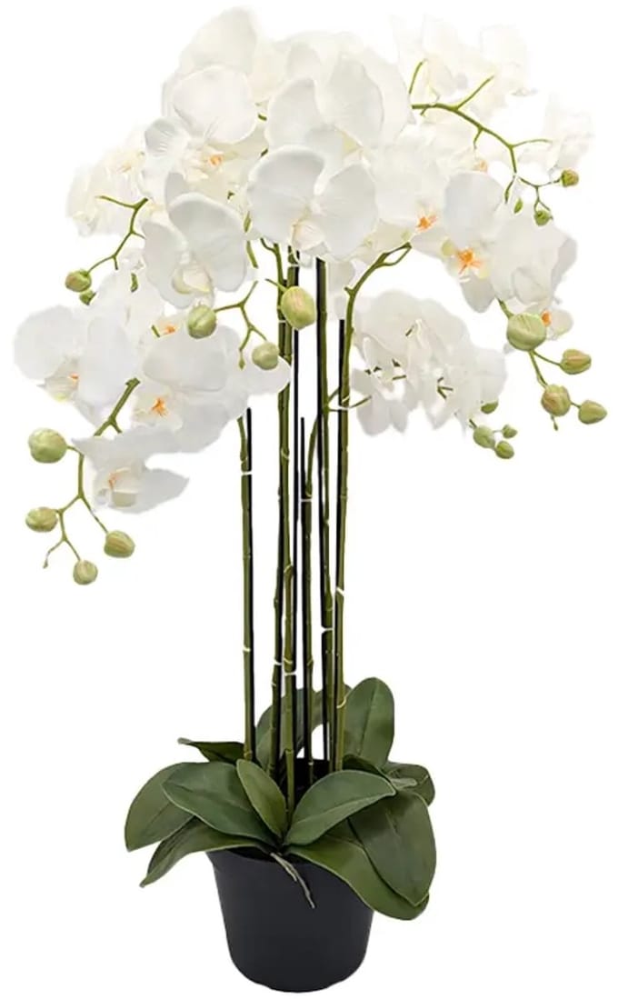 Orchidee Kunstplant 6-tak 88 cm - Wit