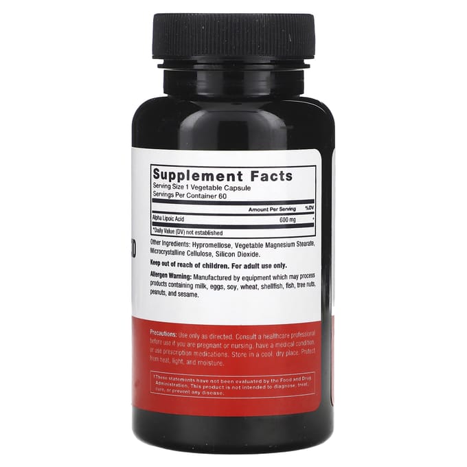 Force Factor, acide alpha-lipoïque, 600 mg, 60 gélules végétales