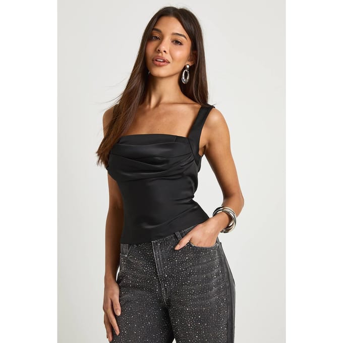 boohoo Dames Satijn korset top | Black | Maat: 8