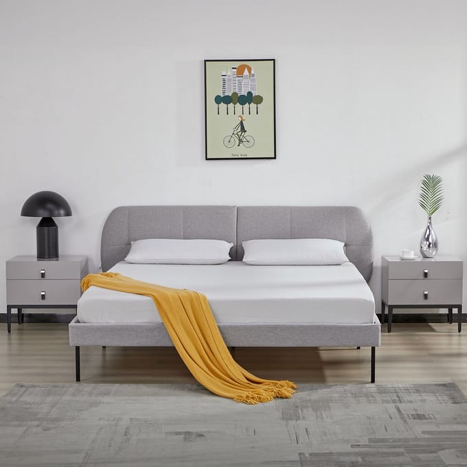 Gestoffeerd bed Porvoo met bedbodem 160x200 cm grijs [en.casa]