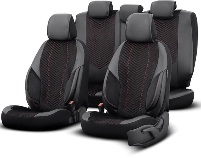 Autostoelhoezenset Advanced zwart-rood (complete set)