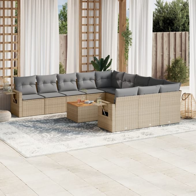 vidaXL - 12-delige - Loungeset - met - kussens - poly - rattan - beige