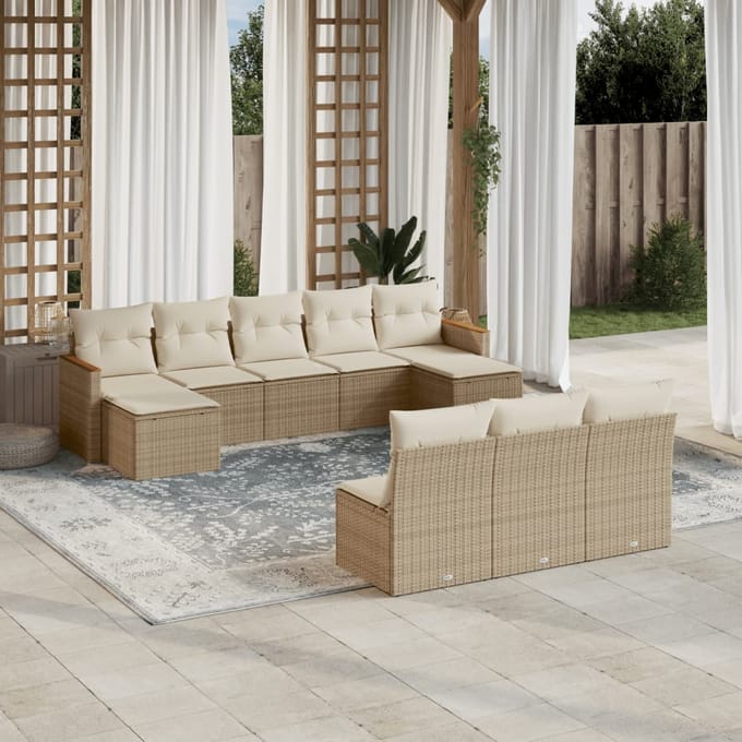 vidaXL - 10-delige - Loungeset - met - kussens - poly - rattan - beige