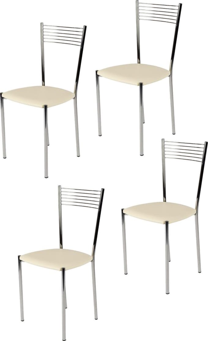 Tommychairs Elegance - Eetkamerstoelen - Set van 4 - Chroom & Ivoor - Kunstleer