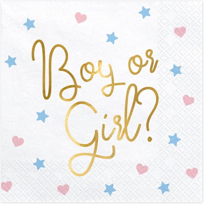 PartyDeco - Servetten - Boy or Girl wit (20 stuks)