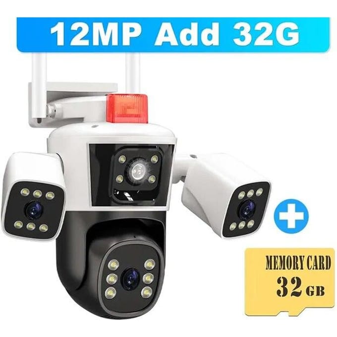 EU 6K 12MP WiFi IP 3 Camera Buiten Panoramisch zicht met drie lenzen PTZ IP-camera AI Tracking Beveiliging CCTV Videobewaking Wifi camera+32G