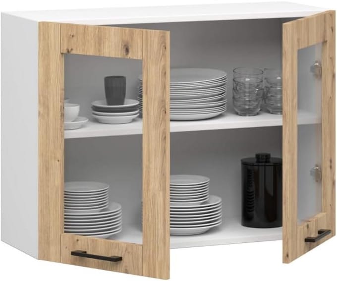 Wandkast Keuken Wit Artisanaal Eiken Hangend met 2 Deuren