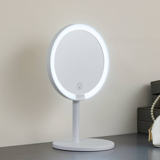Lindby LED oplaadbare spiegel Renki, wit, kunststof, dimbaar