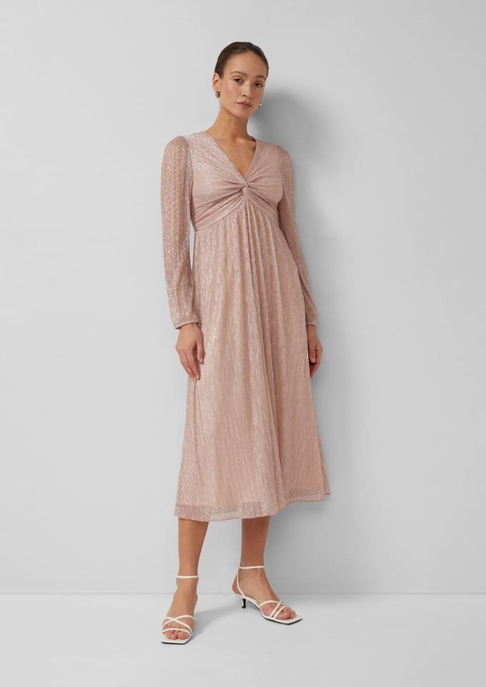 s.Oliver - female - Geplooide maxi-jurk met knoopdetail en metallic effect