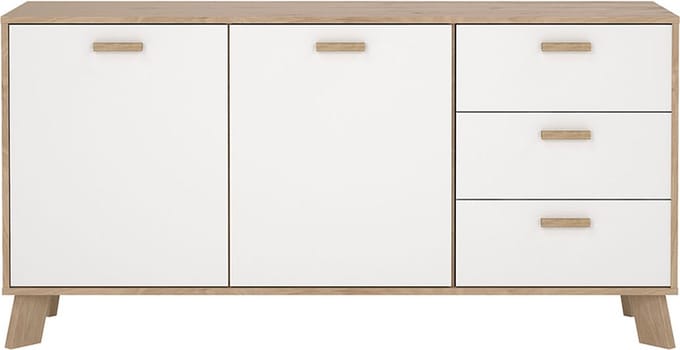 Ikast dressoir 2 deuren, 3 lades eiken decor, wit.