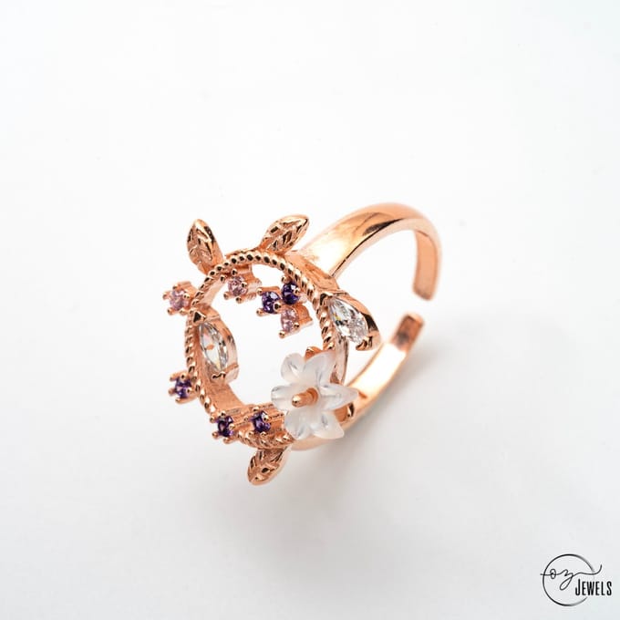 OZ Jewels – Magnolia Bloem Ring – Verzilverd – Vrouwen – Verstelbare