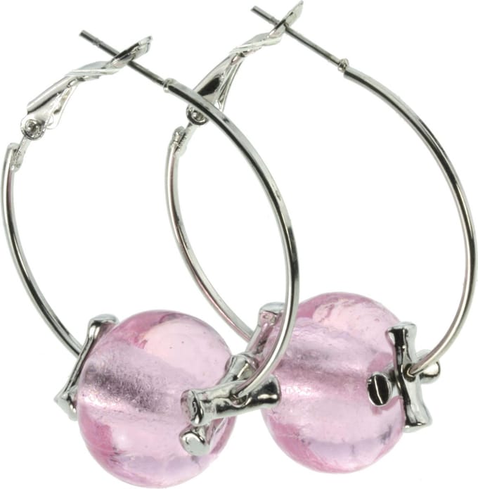Behave - Oorbellen - Oorringen roze glaskraal - elegant - 4 cm