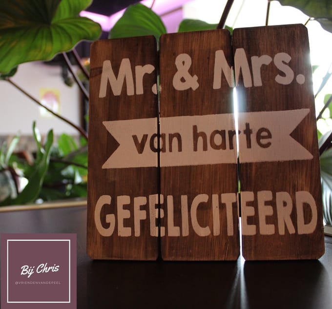 Tekstbord Mr & Mrs natural 20x20 cm