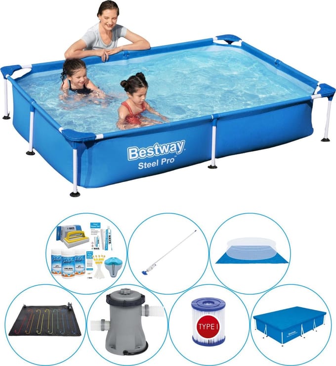 Steel Pro Rechthoekig 221x150x43 cm - Zwembad Set