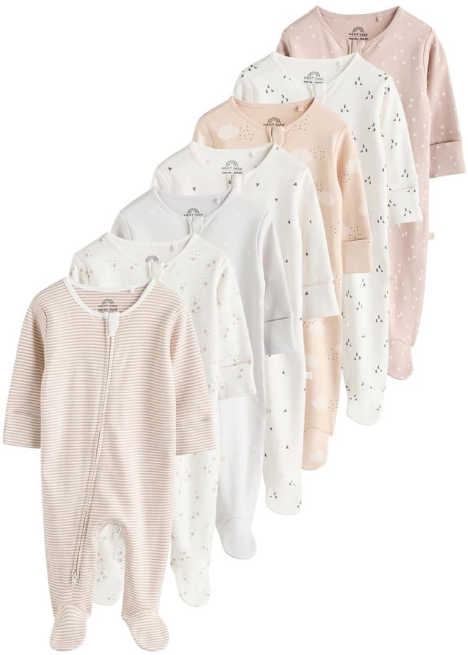 Next - Pasgeboren unisex - Set van 7 babypyjama's met tweewegritssluiting - Bruin