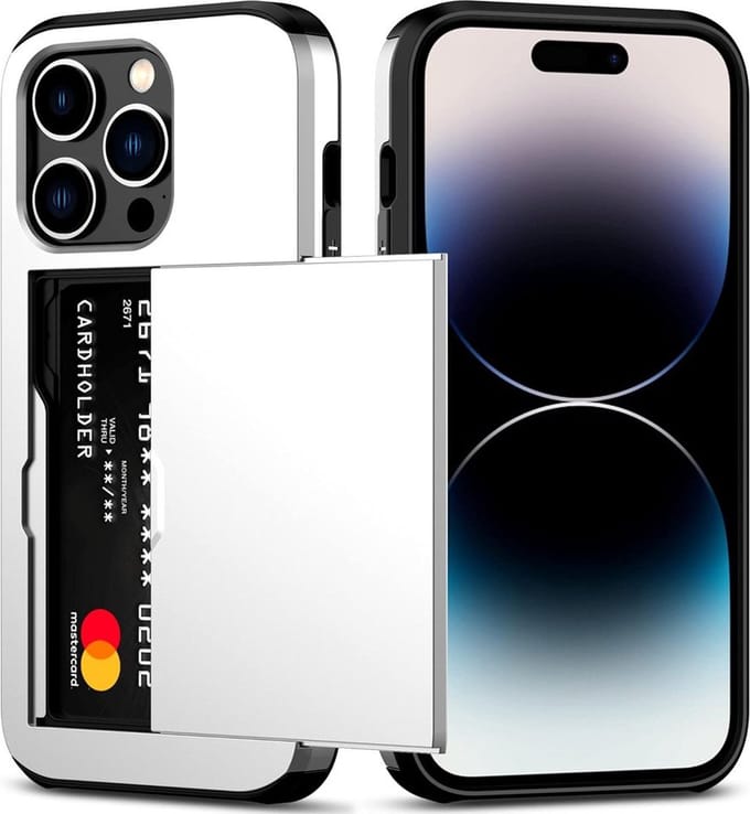pashouder hoesje geschikt voor iPhone 15 Pro Max | vakje voor pasjes wit