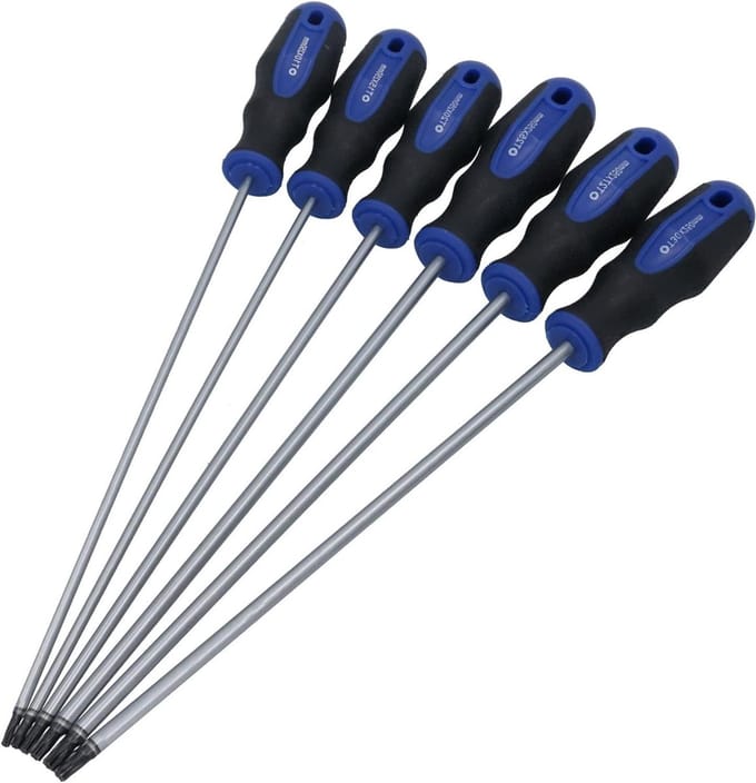 Schroevendraaier Set - Torx Bits - Moeilijke Plekken - Sabotagebestendig - 6 Stuks 25cm - Zwart