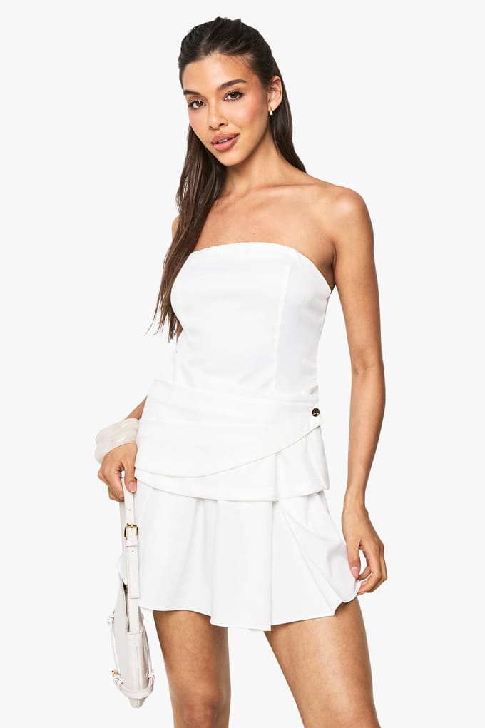 boohoo Dames Op maat gemaakte wrap bandeau mini-jurk | Wit | Maat: 38