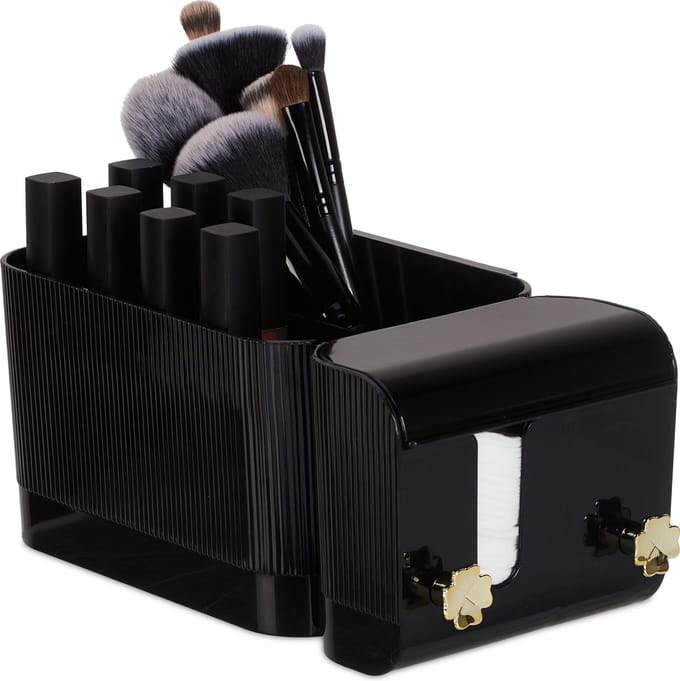 make up organizer - wand - 4 vakken - 2 haakjes - zelfklevend - wattenschijfjeshouder