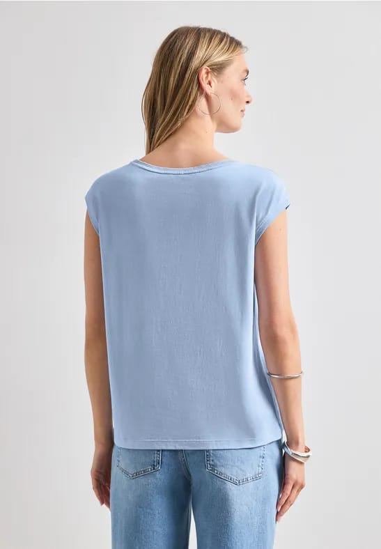 Shirt met ronde hals en geribde details