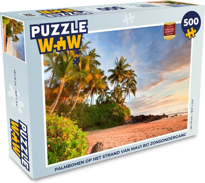 Puzzel Palmbomen op het strand van Maui bij zonsondergang - Legpuzzel - Puzzel 500 stukjes