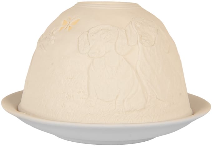 Clayre & Eef Waxinelichthouder Ø 12x8 cm Wit Porselein Honden