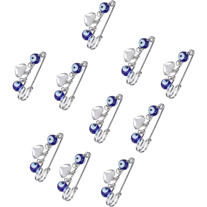 10 stuks Veiligheidsspelden Blauw Oog Hartvorm Hanger 10mm Prachtige Multifunctionele Broche Spelden voor gray