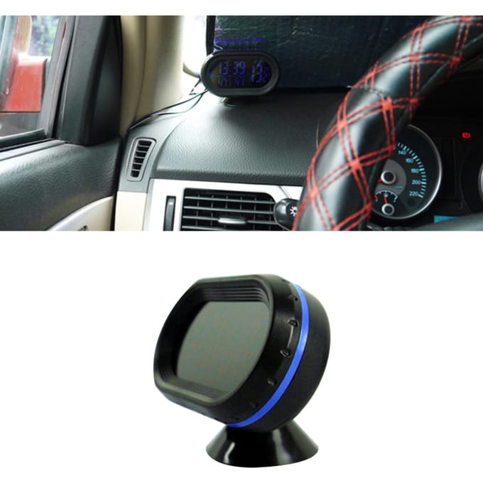 Auto Thermometer Digitale Klok DC 12V Auto Klok LED Verlicht Auto Dubbele Temperatuurmeter Voltmeter Spanningstester Blue blauw