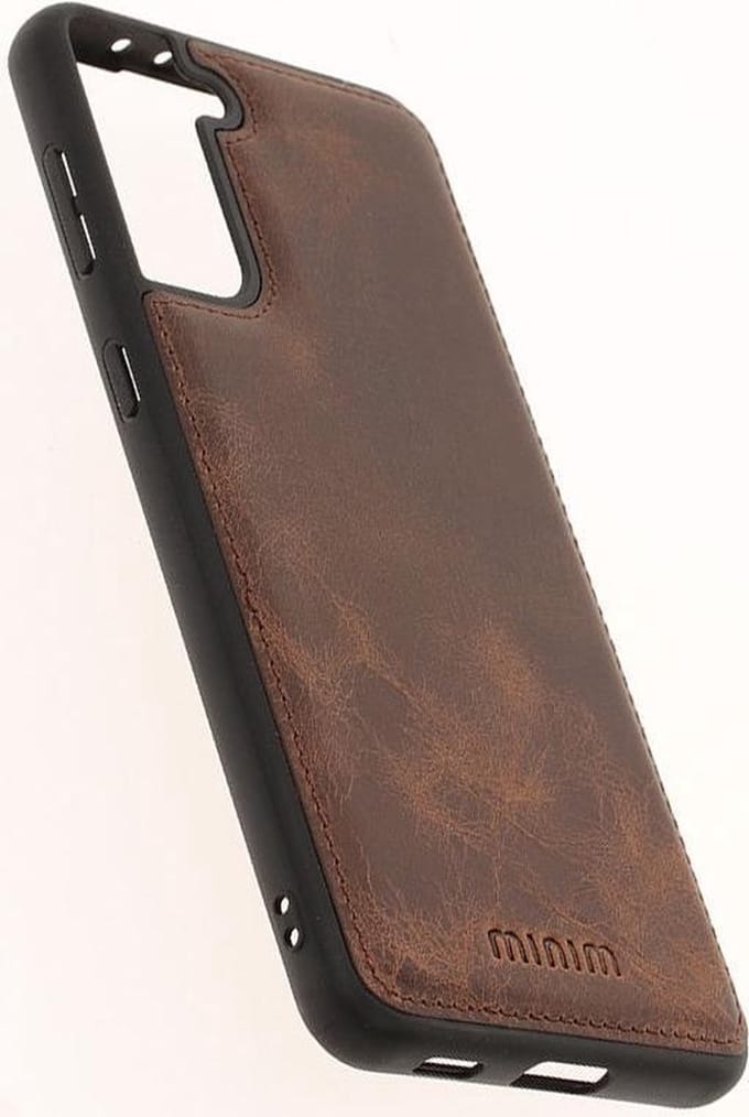 Minim Samsung Galaxy S21 Plus Hoesje Back Cover Echt Leer Bruin