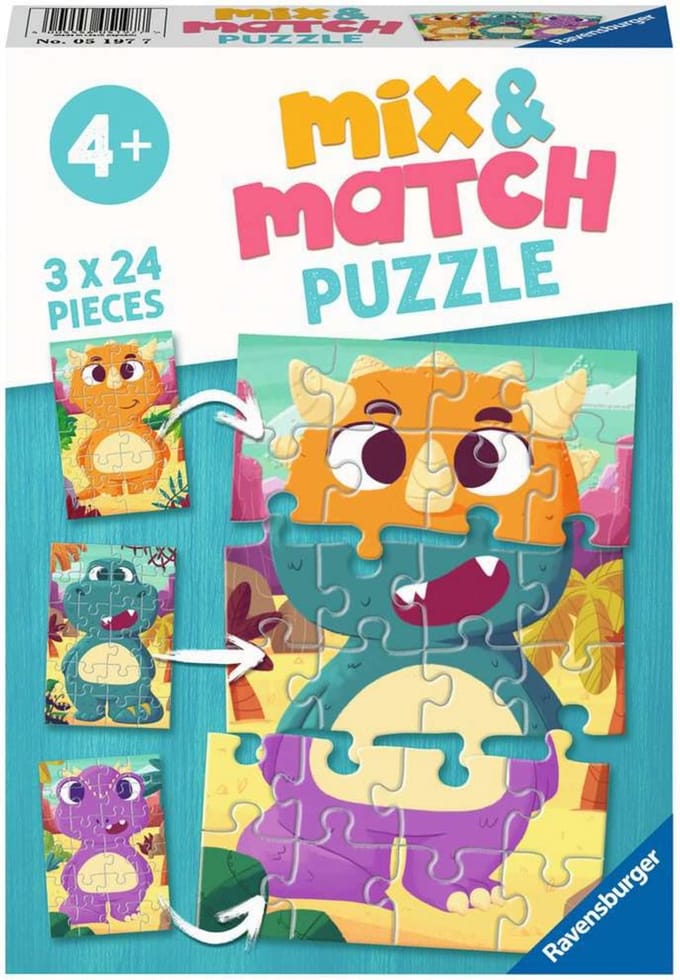 Ravensburger Mix & Match puzzel Schattige dinoÂ´s - Legpuzzel - 3x24 stukjes