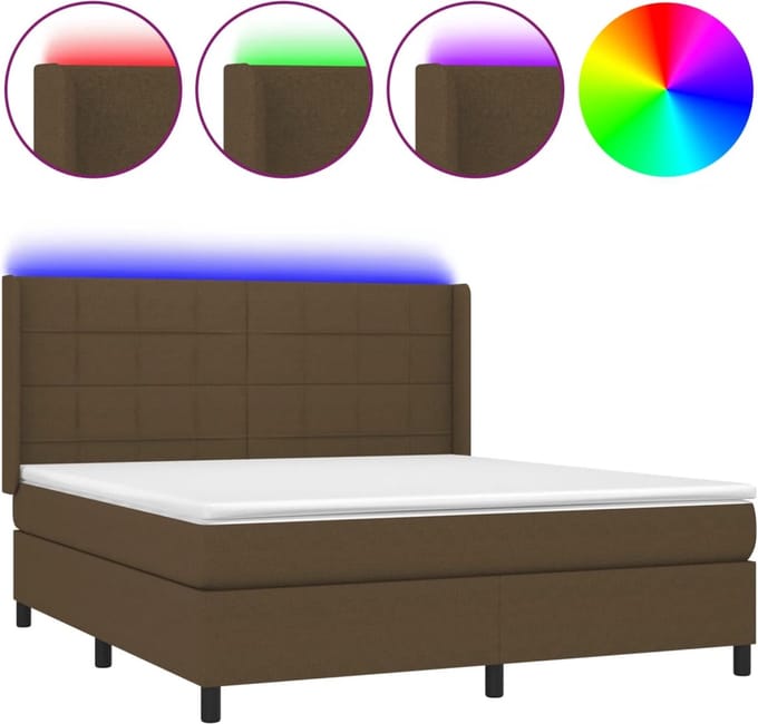 vidaXL - Boxspring - met - matras - en - LED - stof - donkerbruin - 160x200 - cm