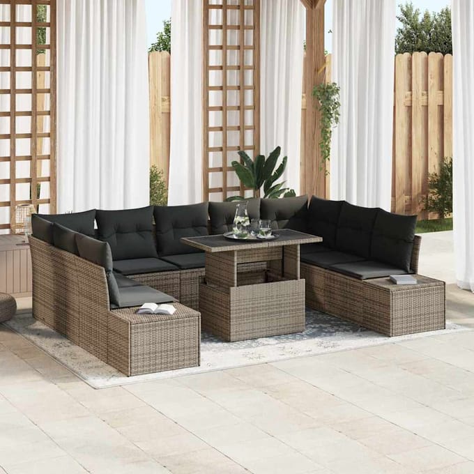 vidaXL - Tuinbank - Set - 10 - st - Grijs - poly - rattan