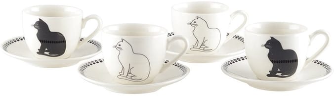 Koffiekopjes - Set van 4 - Zwart-Witte Kattenschotels – Keramiek