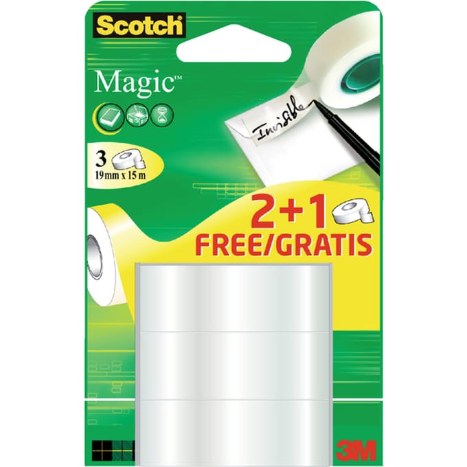 Plakband Scotch Magic 19mmx15m 2+1 gratis onzichtbaar 3 rollen