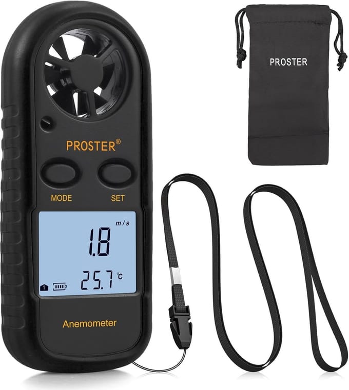 Digitale Anemometer - Windsnelheid meter - Outdoor Activiteiten - Met Temperatuur Sensor - 12.5 x 9 x 1.9 cm - Zwart
