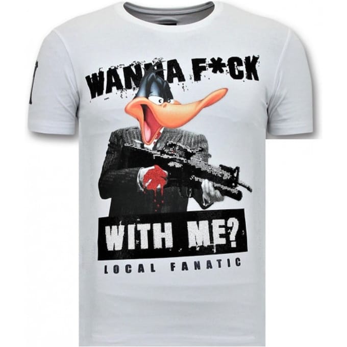 Coole T-shirt Heren - Shooting Duck Gun - Wit