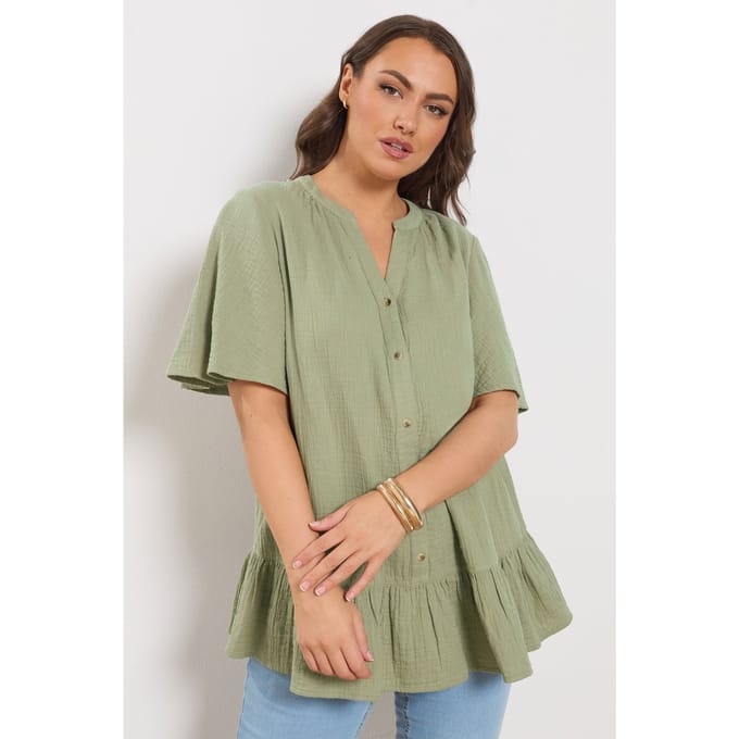 Yours Saliegroene Mousseline Top Met Knoopsluiting Size 48