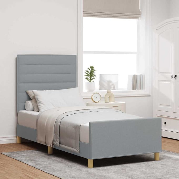 vidaXL - Bedframe - met - hoofdeinde - Lichtgrijs - 80 - x - 200 - cm - Stof