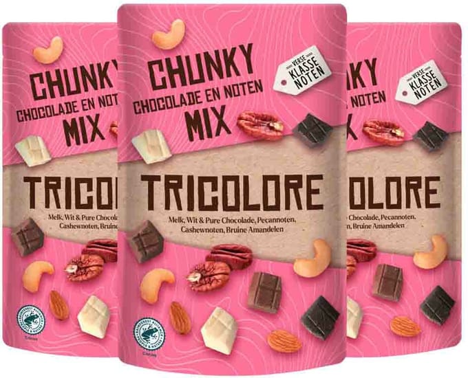 3x Verse Klassenoten Chunky Chocolade en Noten Mix Tricolore 150 gr