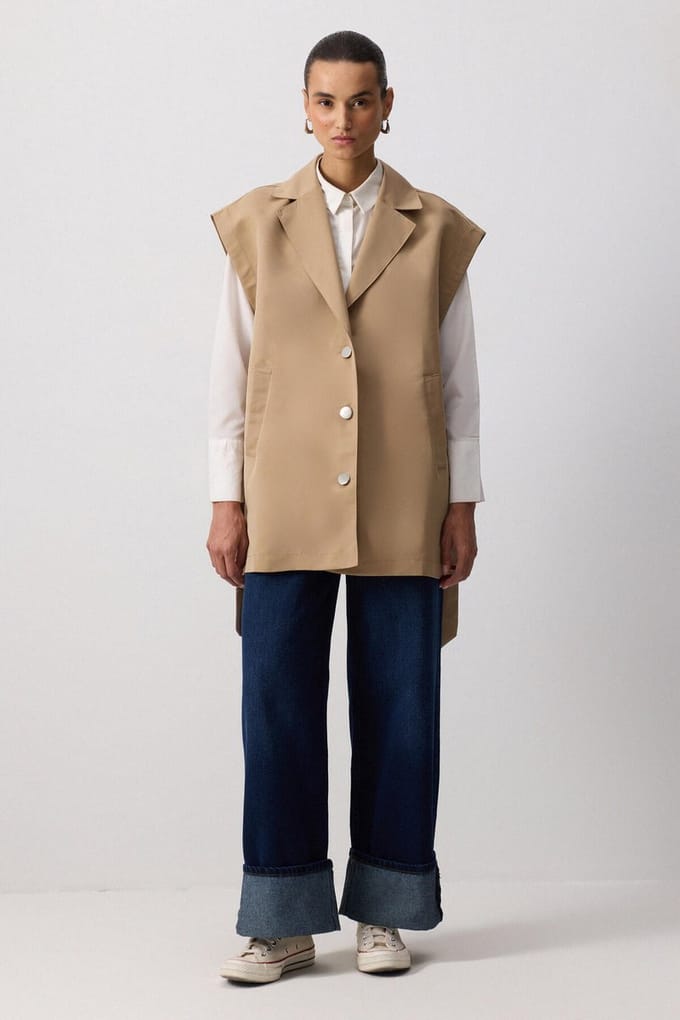 Touché Privé - Oversized gilet met splitten - Taupe - Dames
