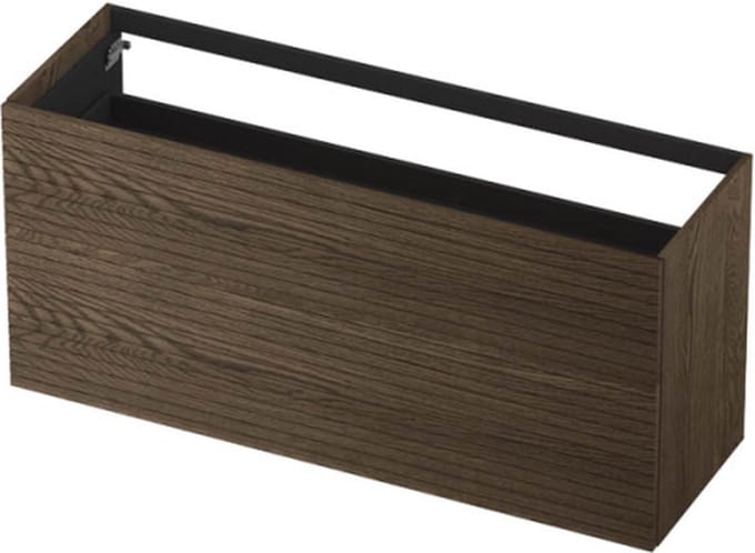 INK wastafelonderkast 2 laden greeploos push to open echt hout met horizontaal gefreesd front 140x45x65cm, massief eiken charcoal