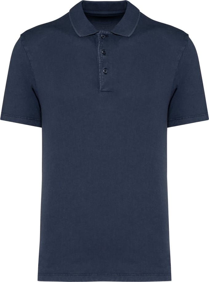 Herenpolo korte mouwen met knopen merk Native Spirit Washed Navy Blue - M