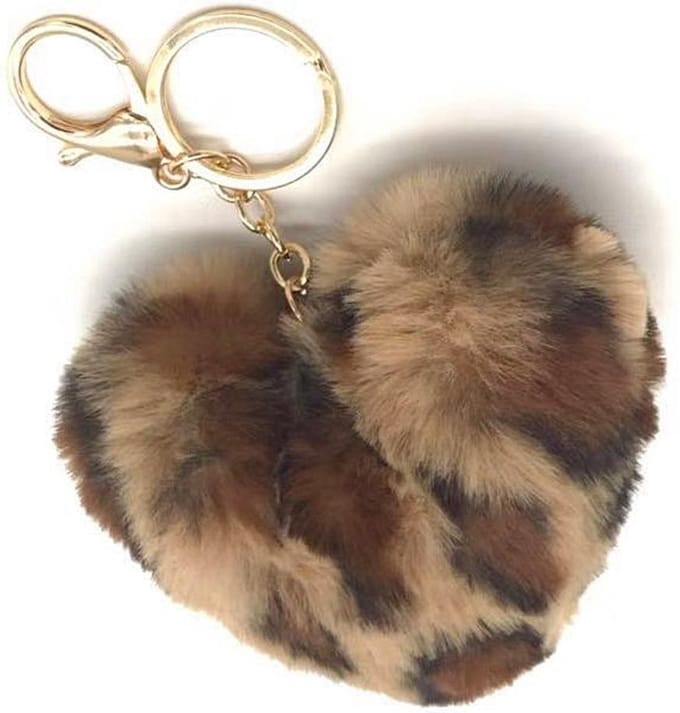 Dielay - Sleutelhanger Fluffy Hart - Panter - 9x10 cm - Bruin