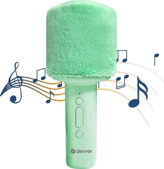 Denver Karaoke Microfoon Bluetooth – Draadloos – Speaker met Fluffy Afwerking – Karaoke Set – AUX - MicroSD – KMS30GN