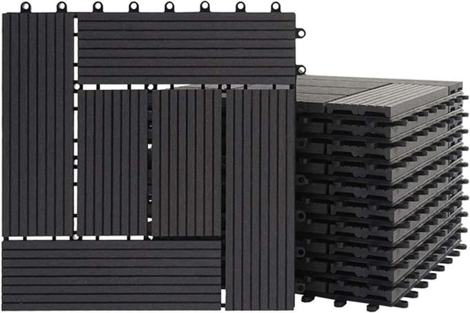 WPC Vloertegels - Houtcomposiet Tegels - Balkon Terras - Houtlook 3D Structuur - 1 m² - Teak