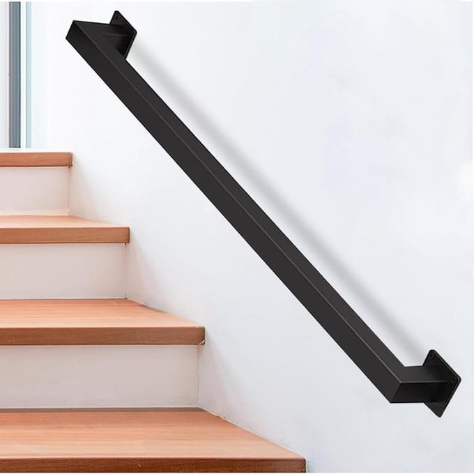 Trapleuning Set - Steunbeugel Leuning - Veilig Traplopen - Smeedijzer Vierkante Buis - 570cm - Zwart